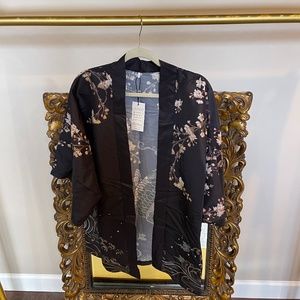 PRIJOUHE Black Floral Ladies Coverup Size  L